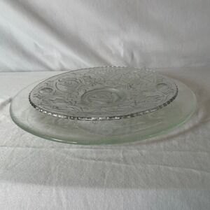 Floral Etched Glass Serving‎ Platter Lot of 2 Round Decorative Plates 13 Inches